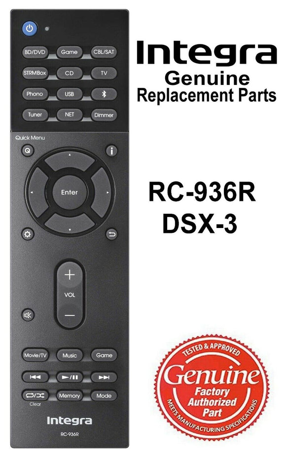 Integra Receiver DSX-3 Original Remote Control RC-936R Genuine