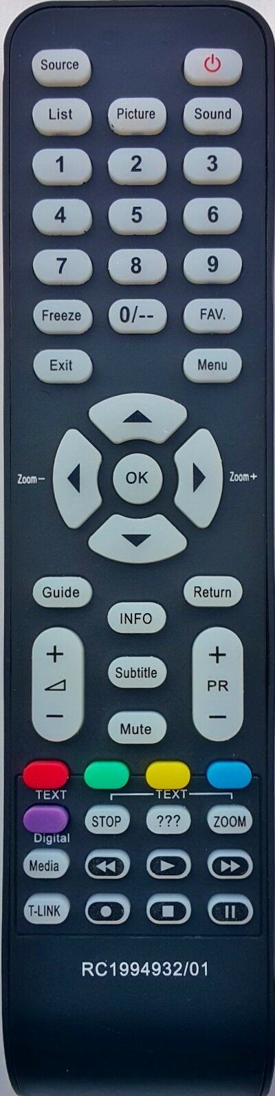 REPLACEMENT TCL REMOTE CONTROL RC1994932/01 - L39F1520  TV
